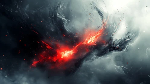 Volcanic energy ribbon tearing through storm-swept void.