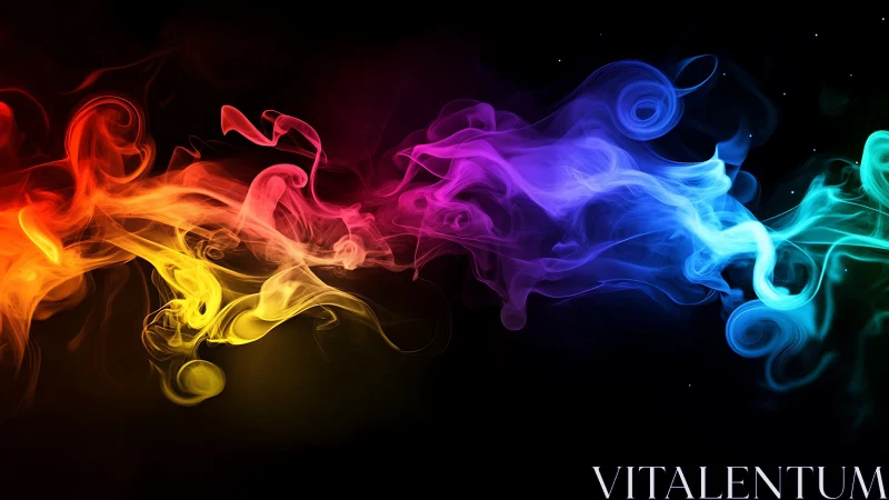 Vibrant neon smoke waves across dark cosmic void.