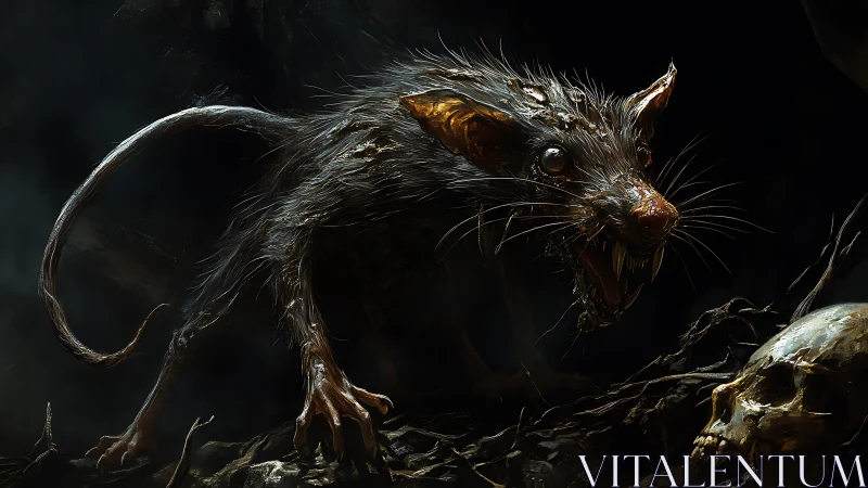 Mutated sewer rat stalks skull-littered cavern floor.