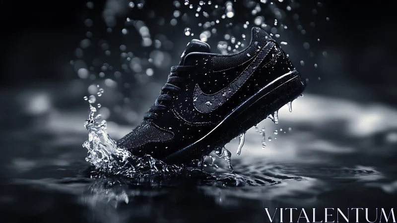 High-impact black sneaker isolated in dynamic water splash.