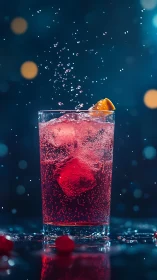 Carbonated Cranberry Cocktail with Citrus Garnish Exhibiting Dynamic Effervescence