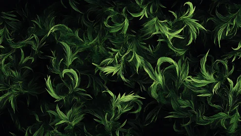 Emerald fractal leaves swirl in layered digital motion.