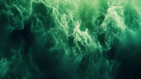 Abstract Green Ocean Waves in Dramatic Lighting, Digital Art Style.