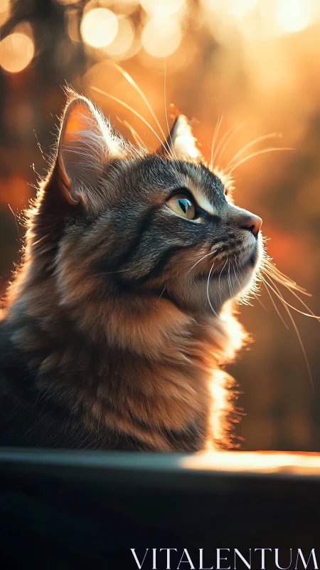 Golden-Hour Tabby Cat Portrait with Luminous Backlit Fur