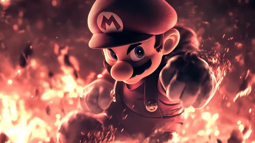 Mario 3D Render with Fire Effects and Dynamic Lighting.