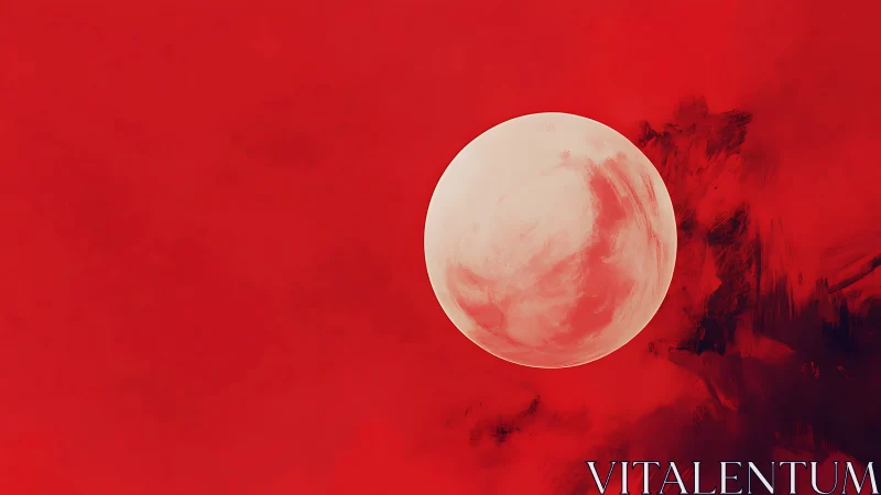 Silent pale moon drifts across a storm of crimson haze