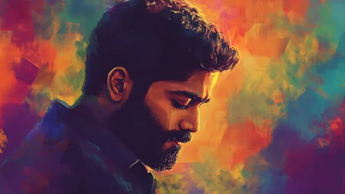 Side-profile male portrait rendered in vivid digital brushwork