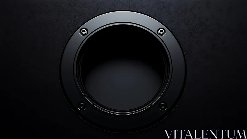 Close-up black speaker cone on dark textured background.