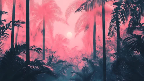 Coral Canopy: Silhouetted Palm Fronds Beneath Luminous Tropical Dawn.