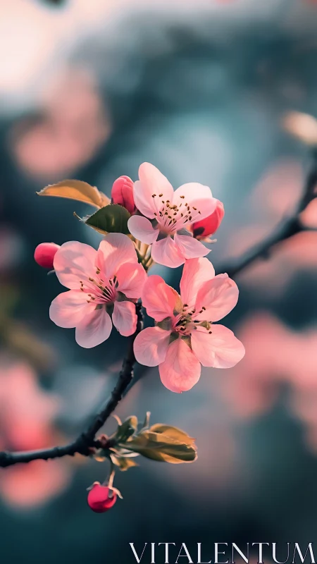 Pink Blossoms Glowing in Golden Light.