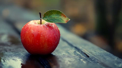 Photorealistic red apple still life with shallow depth of field.