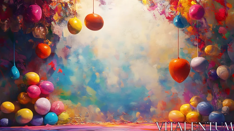 Vibrant floating eggs frame luminous abstract color field
