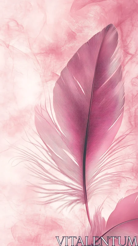 Blush-pink feather drifting through cottony dreamlight haze.