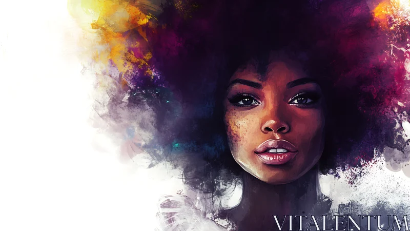 Colorful digital portrait of woman with vivid abstract hair