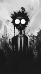 Wide-eyed shadow in a dripping monochrome daydream.