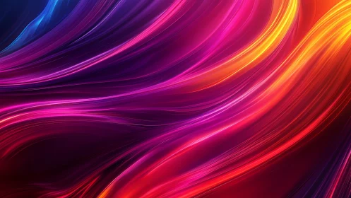 Luminous neon light trails curve across deep gradient space