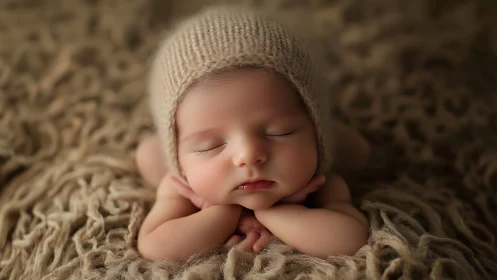Cherub's Slumber: Newborn Dreams Wrapped in Cream Knit.