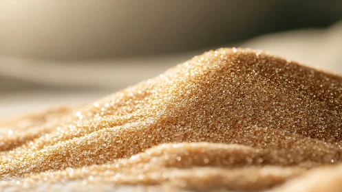 Close macro view of fine brown sugar crystal mound.