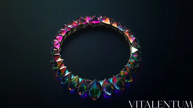 Iridescent gem-studded collar rendered in high-gloss 3D CG