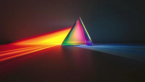 Glass prism dispersing light into a rainbow spectrum, digital art.