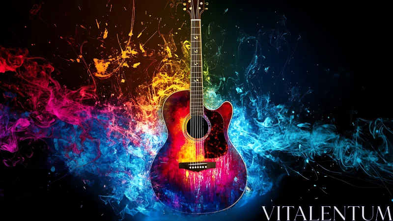 Chromatic acoustic guitar amid dynamic spectral smoke field.