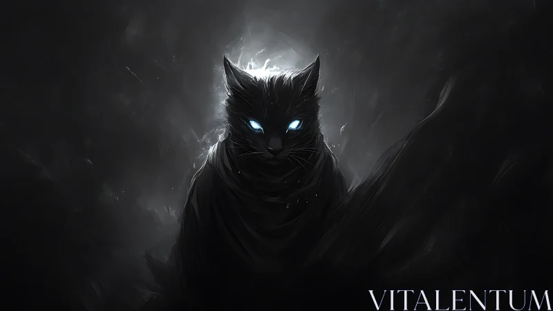 Backlit spectral cat portrait with high-contrast glowing eyes