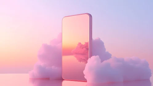 Modern smartphone in dreamy pastel clouds, surrealist digital art.