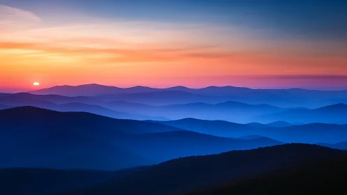 Sunset sonata over cascading sapphire mountain waves.