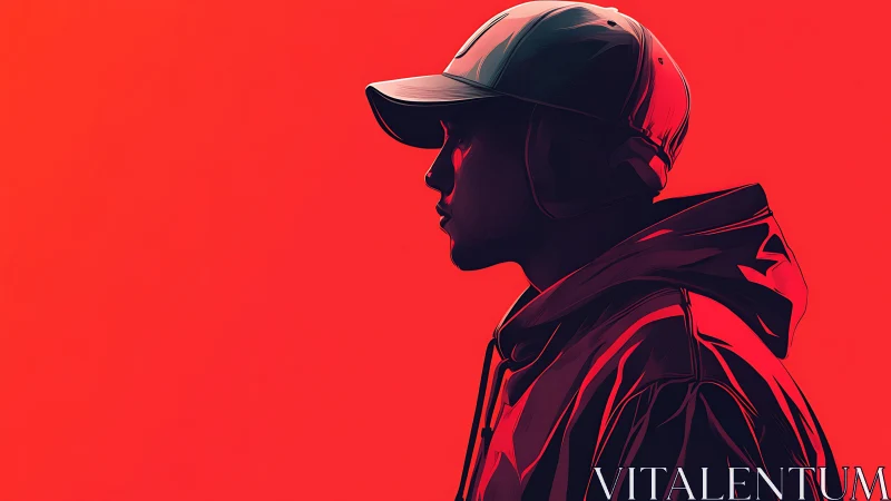 Bold profile silhouette emerges against intense red field.