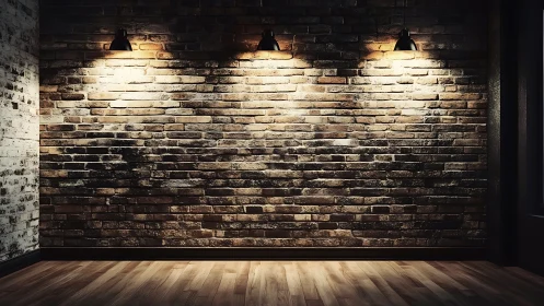 Warm brick gallery wall under moody industrial lights.