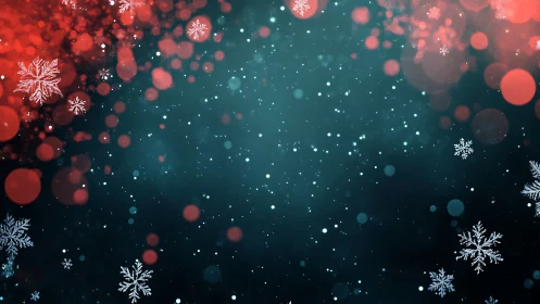 Gentle winter snowflakes drift through glowing holiday light