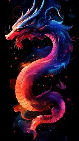 Radiant cosmic dragon coils in glowing rainbow starlight