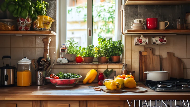 Sunlit cozy kitchen invites fresh cooking with garden herbs