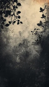 Grunge floral silhouettes against textured faded background.