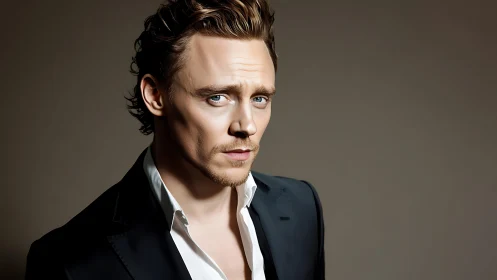 Studio portrait renders sharply lit male subject with soft bokeh