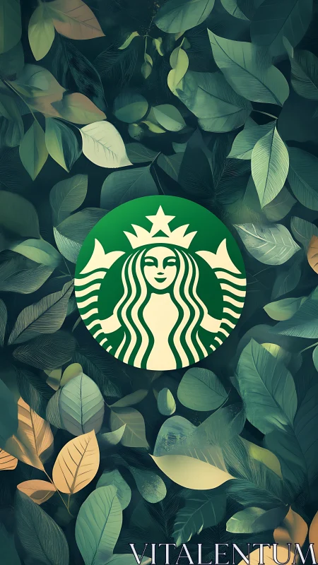 Green circular logo is centered over layered botanical background