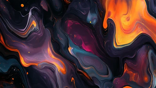 Molten orange and violet fluid abstract digital artwork.