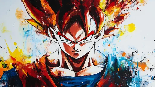 Expressive anime portrait in explosive abstract color fields.