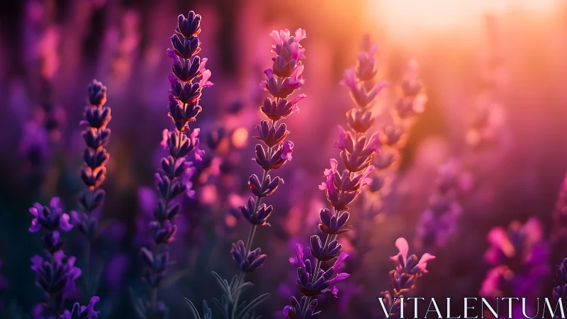 Glowing lavender stems welcome the gentle warmth of sunset light