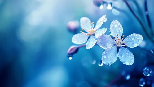 Dewdrop Bloom: Crystalline Petals in Cerulean Dreams.