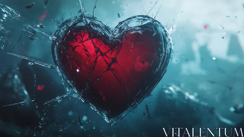 Cracked Red Heart in Turbulent Blue Void Environment
