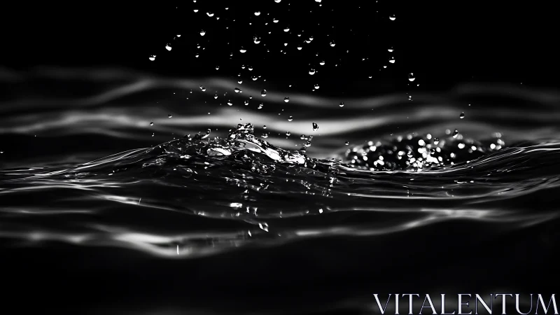 Silver midnight ripples rise as raindrops script bright echoes