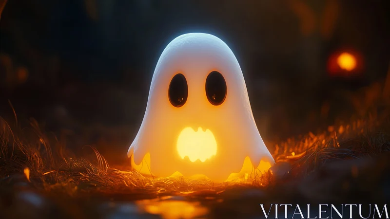 Small glowing ghost figure in dim outdoor setting.