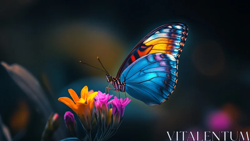 Macro butterfly study shows iridescent wings under shallow depth