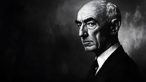 High contrast monochrome portrait isolates elderly man’s profile