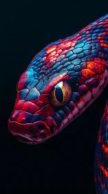 Macro closeup of iridescent neon snake scales under rim lighting