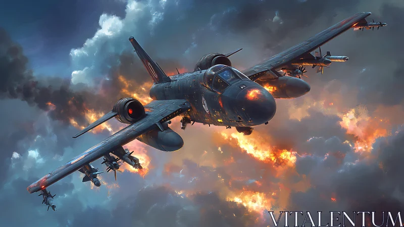 Combat aircraft in flight with engine ignition and atmospheric effects.