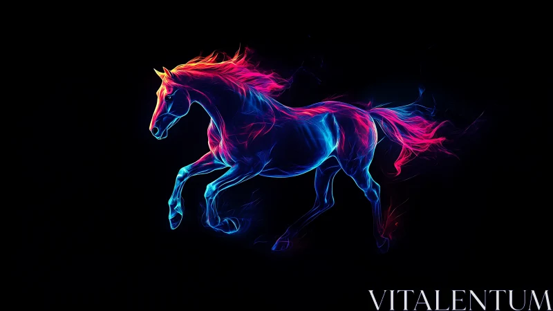Neon storm horse galloping through electric midnight sky.