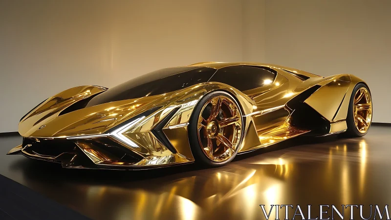 Golden hypercar concept with mirrored sculpted bodywork.