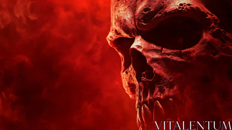 Burning demonic skull emerges from swirling red smoke